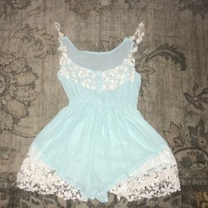 Tiffany Blue and Lace Romper